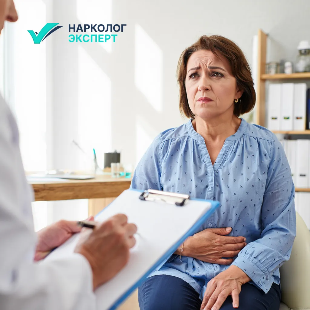 Женщина с жалобами на фантомные боли на консультации у врача